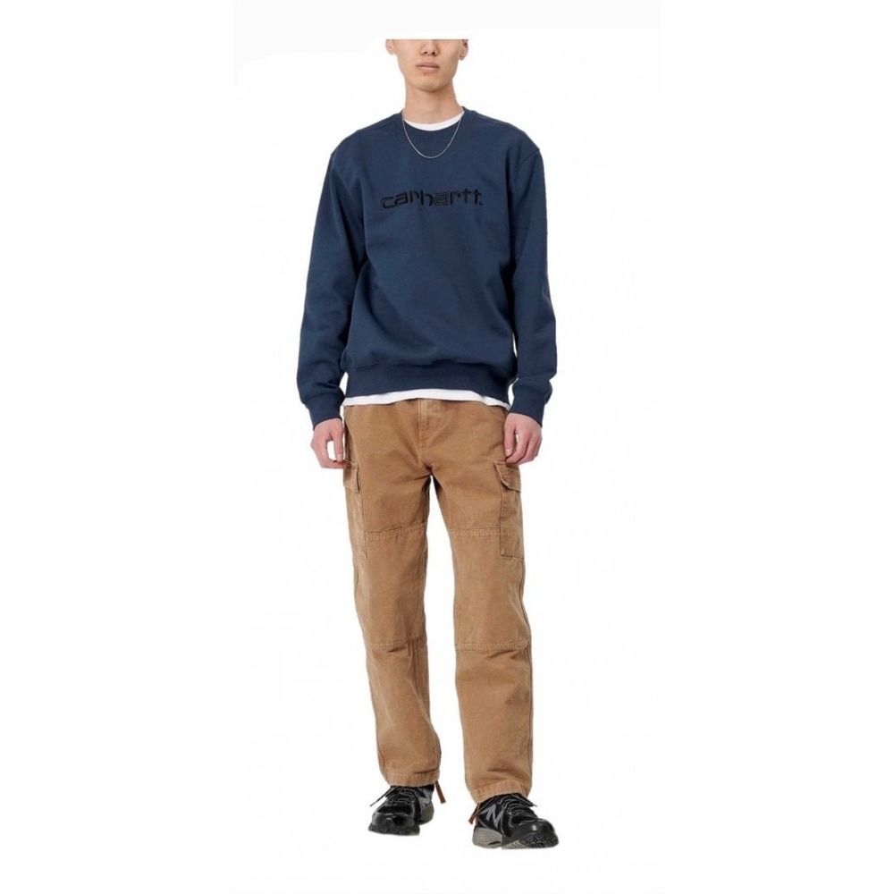 Carhartt WIP Duck Blue Crewneck Sweatshirt w/Black Embroidered‎ Script  XL